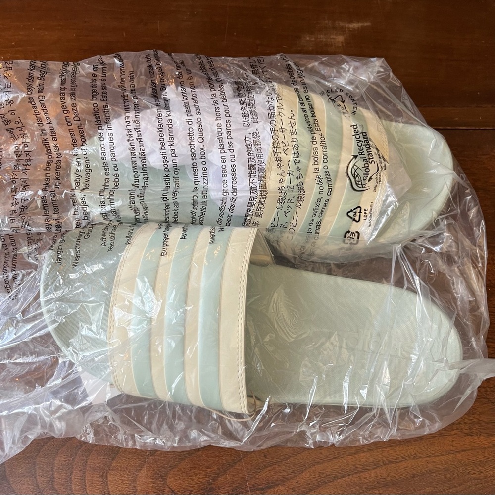 Adilette Comfort Slides - Women's 9, mint green / white - Picture 7 of 8